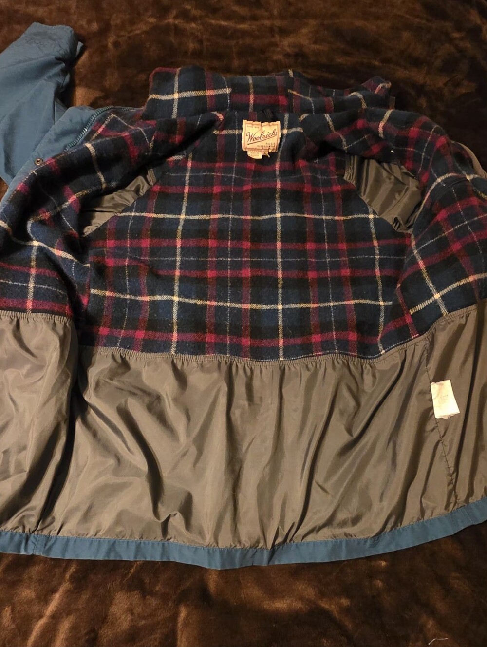 Vintage 80s Woolrich Wool Lined Hooded Mountain Parka Teal Men's L Gorpcore - Picture 9 of 10